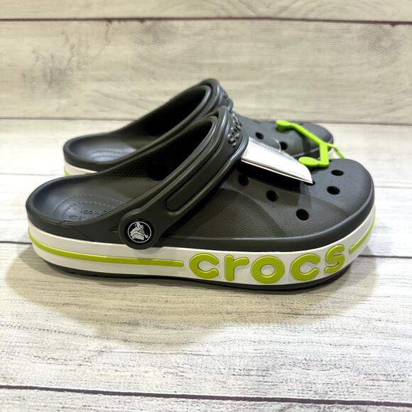Crocs Bayaband Clogs Unisex Gray w/Lime Green Stripe Beach Summer Casual Shoes - Picture 1 of 6